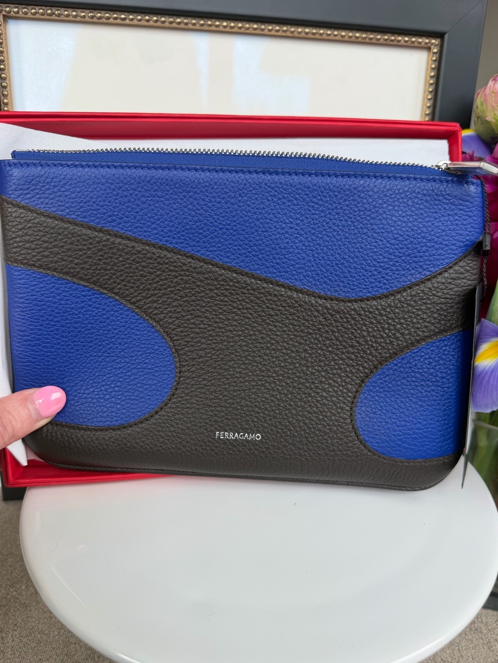 NWT FERRAGAMO Cut Out Pebbled Leather Pouch